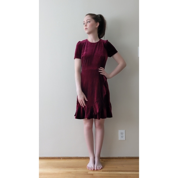 Short-Sleeve Ruffle Velvet Dress - Picture 3 of 6